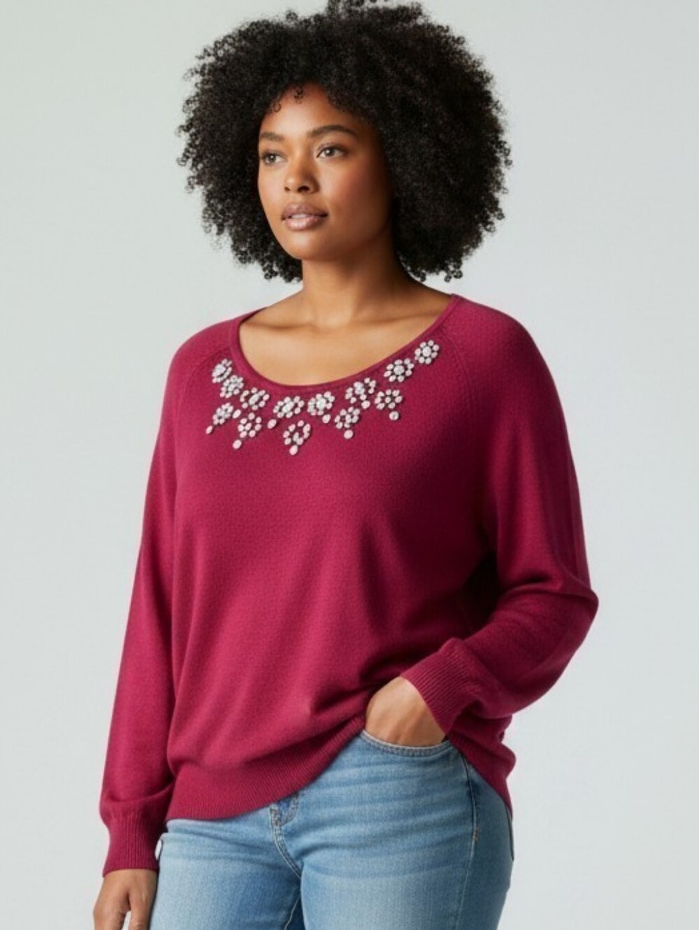 Appleseed’s Women’s XL Red Rhinestone Embellished Sweater Long Sleeve